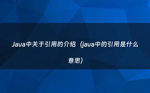Java中关于引用的介绍（java中的引用是什么意思）
