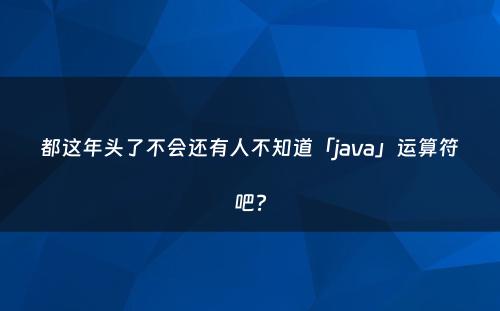 都这年头了不会还有人不知道「java」运算符吧?