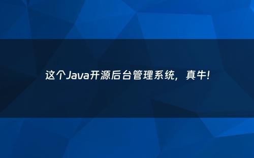 这个Java开源后台管理系统，真牛!