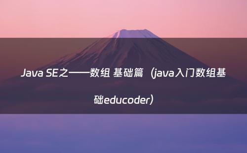 Java SE之——数组 基础篇（java入门数组基础educoder）