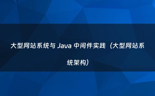 大型网站系统与 Java 中间件实践（大型网站系统架构）