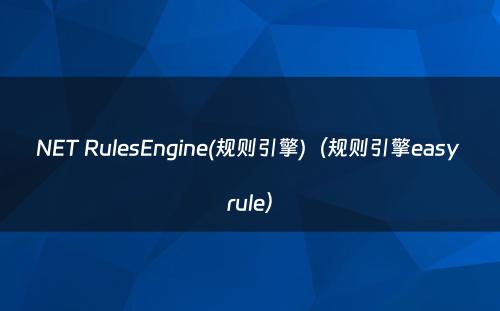 NET RulesEngine(规则引擎)（规则引擎easy rule）