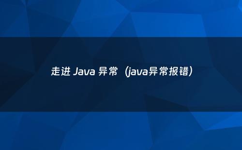 走进 Java 异常（java异常报错）