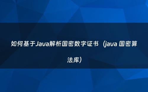 如何基于Java解析国密数字证书（java 国密算法库）