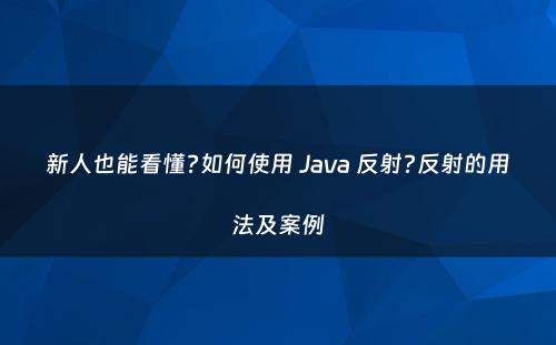 新人也能看懂?如何使用 Java 反射?反射的用法及案例