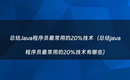 总结Java程序员最常用的20%技术（总结java程序员最常用的20%技术有哪些）