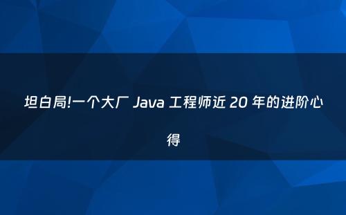 坦白局!一个大厂 Java 工程师近 20 年的进阶心得