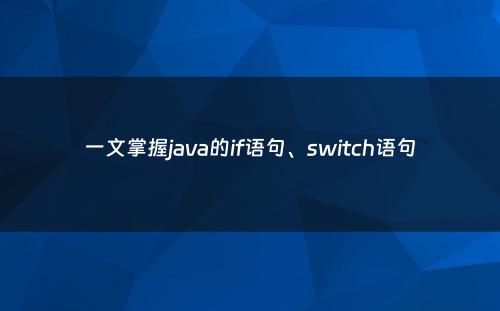 一文掌握java的if语句、switch语句
