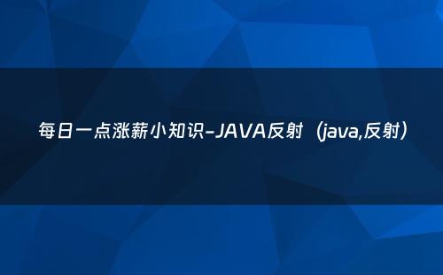 每日一点涨薪小知识-JAVA反射（java,反射）