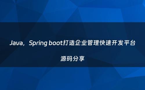 Java，Spring boot打造企业管理快速开发平台源码分享
