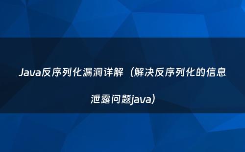 Java反序列化漏洞详解（解决反序列化的信息泄露问题java）