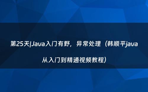 第25天|Java入门有野，异常处理（韩顺平java从入门到精通视频教程）