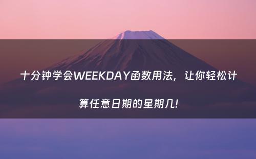 十分钟学会WEEKDAY函数用法，让你轻松计算任意日期的星期几!