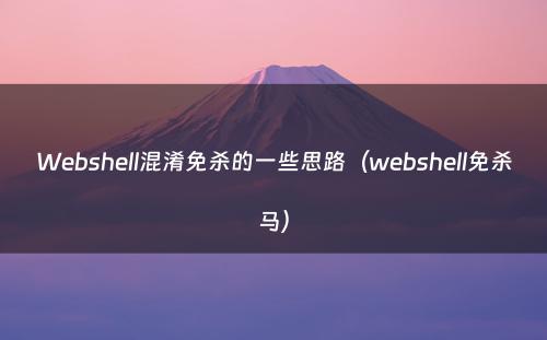 Webshell混淆免杀的一些思路（webshell免杀马）