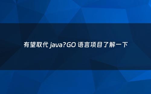 有望取代 java?GO 语言项目了解一下