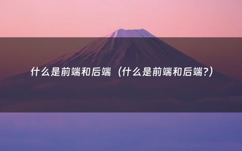 什么是前端和后端（什么是前端和后端?）