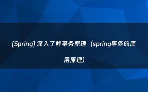 [Spring] 深入了解事务原理（spring事务的底层原理）